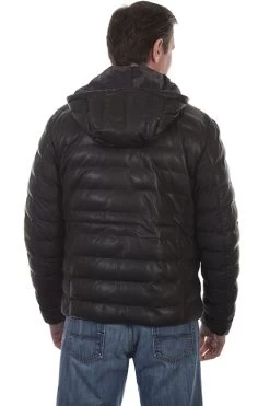 Reversible Ribbed Hooded Leather Jacket