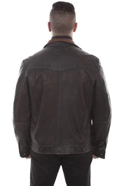 Men's Two-Tone Collar Leather Zipper Jacket