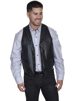Whip Stitch Leather Lapel Vest