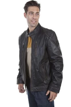 Leather Jacket With Stand Up Collar
