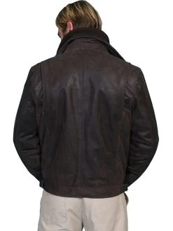 Leather Jacket Zip-out Knit Collar & Flannel Front