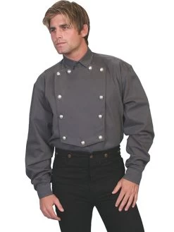 Brushed Twill Cotton Bib Shirt -WildWestFashionFinds 538720 BLK preview 03