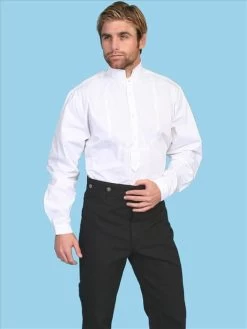 Classic Shirt With Stand-up Collar And Inset Bib