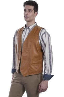 Lambskin Button Front Vest With Pick Stitch