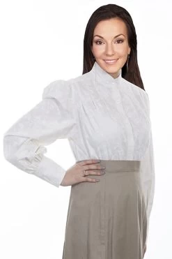 Band Collar Full Button Front Blouse