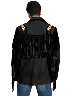 Fringe Leather Jacket With Bone And Bead