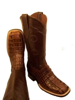Tobacco Hornback Alligator Western Boots Brown Inlay Upper