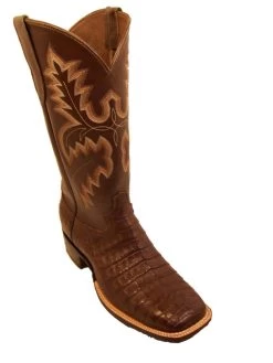 Tobacco Hornback Alligator Cowboy Boots Fancy Stitch Upper