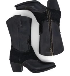 Basanti Zipper Boots Black Rustic Leather With Black Lace -WildWestFashionFinds Basanti20tall20boots20black20rustic20leather20black20lace 05