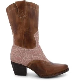Basanti Tall Boots Tan Rustic Leather With Blush Lace -WildWestFashionFinds Basanti20zipper20boots20tan20rustic20leather20blush20lace 03