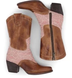 Basanti Tall Boots Tan Rustic Leather With Blush Lace -WildWestFashionFinds Basanti20zipper20boots20tan20rustic20leather20blush20lace 04