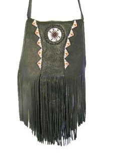 Turtle Rosette Beaded & Fringed Leather Bag