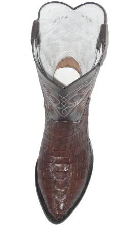 Brown Crocodile Western Boots Leather Fancy Stitch Upper -WildWestFashionFinds Brown Crocodile Cowboy Boots with Fancy Stitching 574T 05