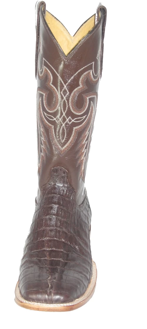Brown Crocodile Cowboy Boots Fancy Stitch Upper Square Toe 2 Brown Crocodile Cowboy Boots Fancy Stitch Upper Square Toe - Image 2
