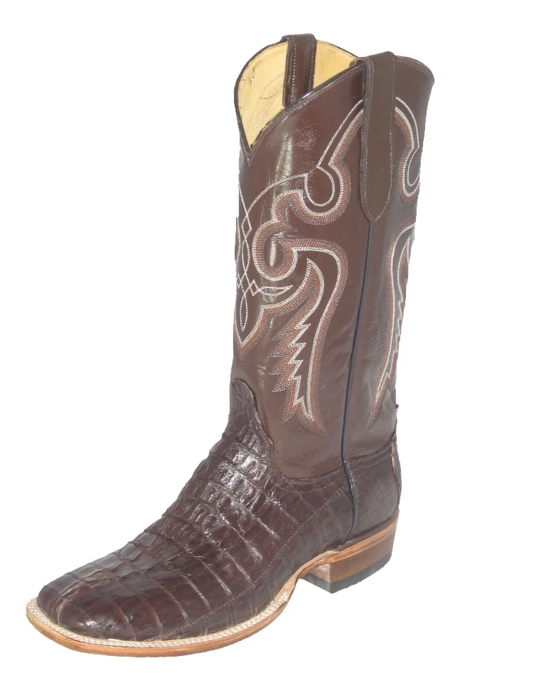 Brown Crocodile Cowboy Boots Fancy Stitch Upper Square Toe 3 Brown Crocodile Cowboy Boots Fancy Stitch Upper Square Toe - Image 3