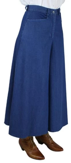 Frontier Old West Cotton Split Riding Skirt (Large / Denim Blue)