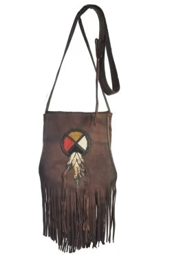 Circle Of Life Native American Feather Leather Shoulder Bag