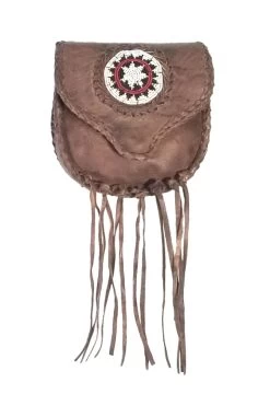Sand Beaded And Fringed Leather Belt Clip Bag