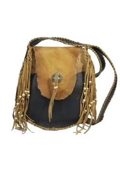 Two Tone Leather Beaded Fringe Concho Combo Bag