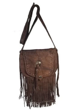 Concho Studded Leather Fringed Hand Laced Shoulder Bag