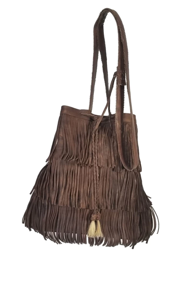 Double Fringe Three Layer Braided Cord Leather Shoulder Bag 1 Double Fringe Three Layer Braided Cord Leather Shoulder Bag