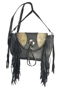 Small Fish Skin Leather Fringe Concho Clutch Bag