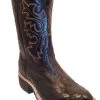 Black Full Quill Ostrich Cowboy Boots Fancy Stitch Round Toe Ropers