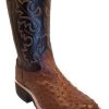 Tobacco Full Quill Ostrich Cowboy Boots Fancy Stitch Round Toe Ropers