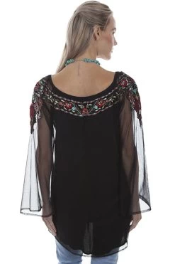 Embroidered Blouse With Sheer Sleeves -WildWestFashionFinds HC327 preview 03