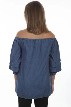 Cotton Denim Over The Shoulder Blouse