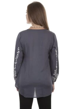 Long Sleeve Embroidered Viscose Blouse