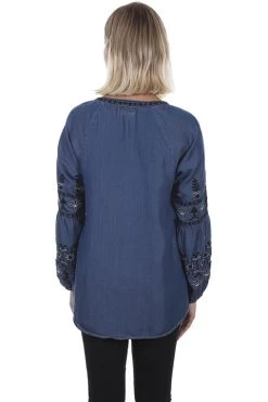 Embroidered Split Neck Blouse