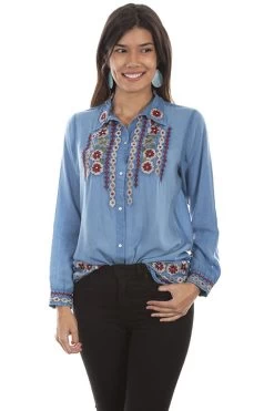 Button Front Embroidered Blouse