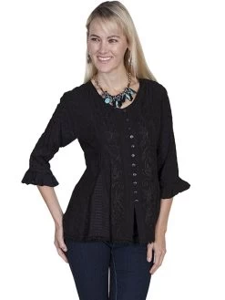 100% Rayon Multi-fabric 3/4 Sleeve Blouse