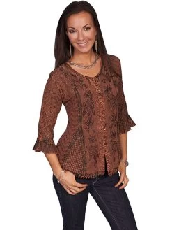 100% Rayon Multi-fabric 3/4 Sleeve Blouse -WildWestFashionFinds HC67 preview 03