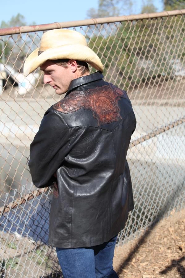 Hand Tooled Western Cowboy Leather Coat 2 Hand Tooled Western Cowboy Leather Coat - Image 2