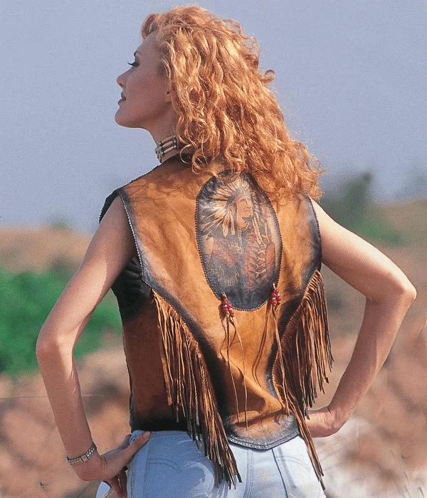 Western Indian Artwork Leather Vest 2 Western Indian Artwork Leather Vest - Image 2