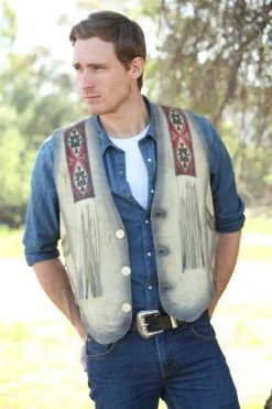 Southwestern Indian Print Leather Vest