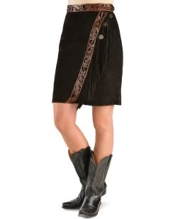 Sedona Suede Skirt With Hand Tooled Leather Trim
