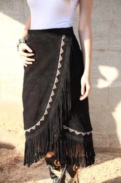 Yuma Fringe Wrap Around Suede Skirt