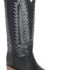 Black Lizard Western Fancy Stitch Cowboy Boots With Square Toe