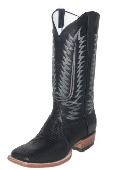 Black Lizard Western Fancy Stitch Cowboy Boots With Square Toe -WildWestFashionFinds Lizard Square Toe Fancy Stitch Cowboy Boot 844Q 03