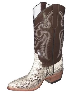 Natural Python Cowboy Boots With Western Pointed Snip Toe -WildWestFashionFinds Natural Python Backcut Cowboy Boots 818N 03