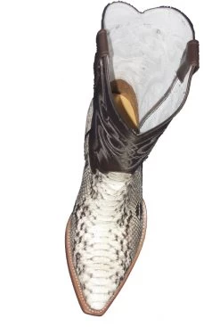 Natural Python Cowboy Boots With Western Pointed Snip Toe -WildWestFashionFinds Natural Python Backcut Cowboy Boots 818N 05