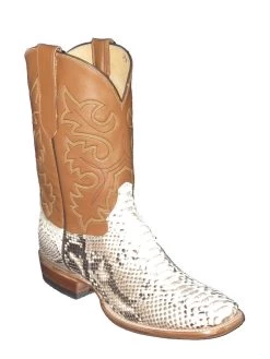 Natural Python Western Rancher Cowboy Boots With Square Toe