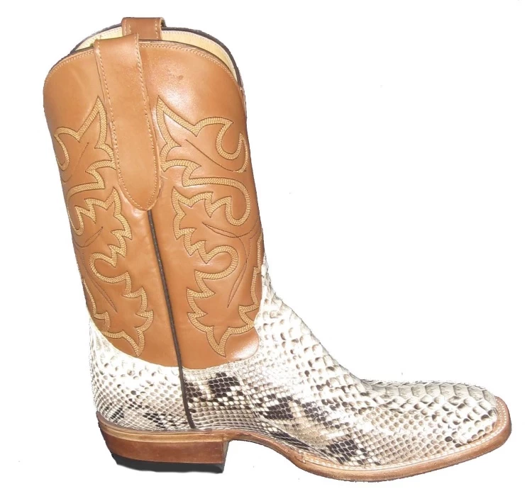 Natural Python Western Rancher Cowboy Boots With Square Toe 3 Natural Python Western Rancher Cowboy Boots With Square Toe - Image 3