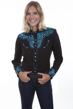 Poly/rayon Blend Snap Front Blouse -WildWestFashionFinds PL 654 TUR preview 13