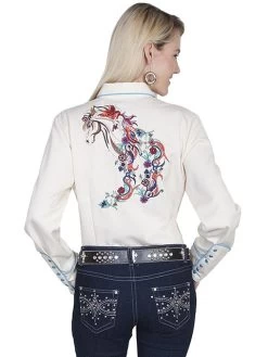 Full Color Embroidered Horse And Flower Shirt -WildWestFashionFinds PL 856C preview 03