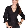 3/4 Sleeve Ruffled Blouse W/lace-up Back