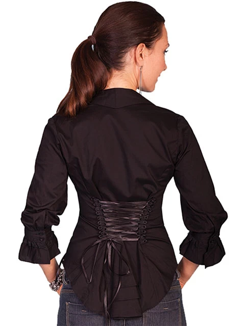 3/4 Sleeve Ruffled Blouse W/lace-up Back 2 3/4 Sleeve Ruffled Blouse W/lace-up Back - Image 2